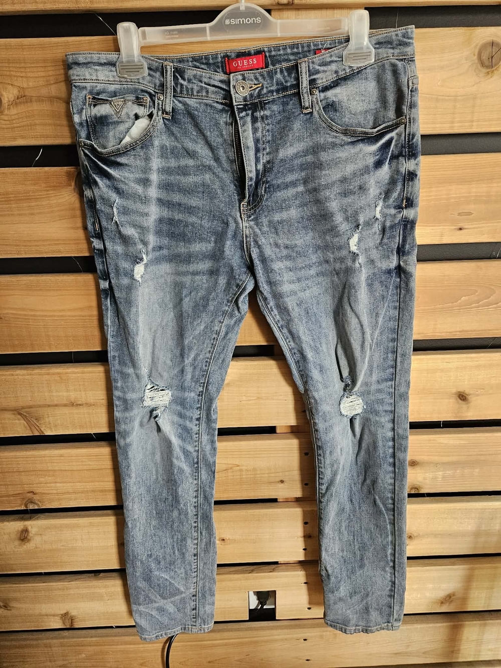 GUESS Men's Light Blue Slim Distressed Jeans